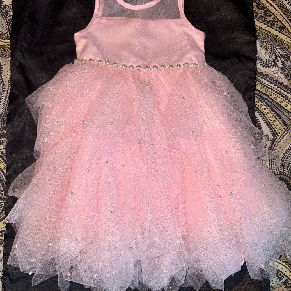 Pink Tulle Dress with Rhinestone Accents